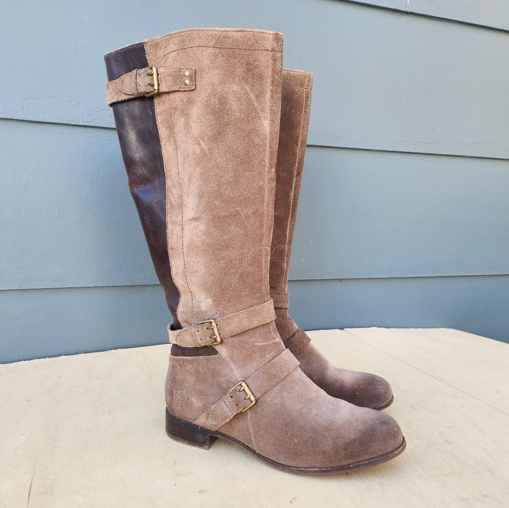 UGG Cydnee Brown / Tan Suede Leather Riding Knee High Boots - Size 9